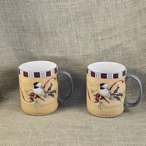 Pair Of Lenox Winter Greetings Everyday Mugs Chickadee